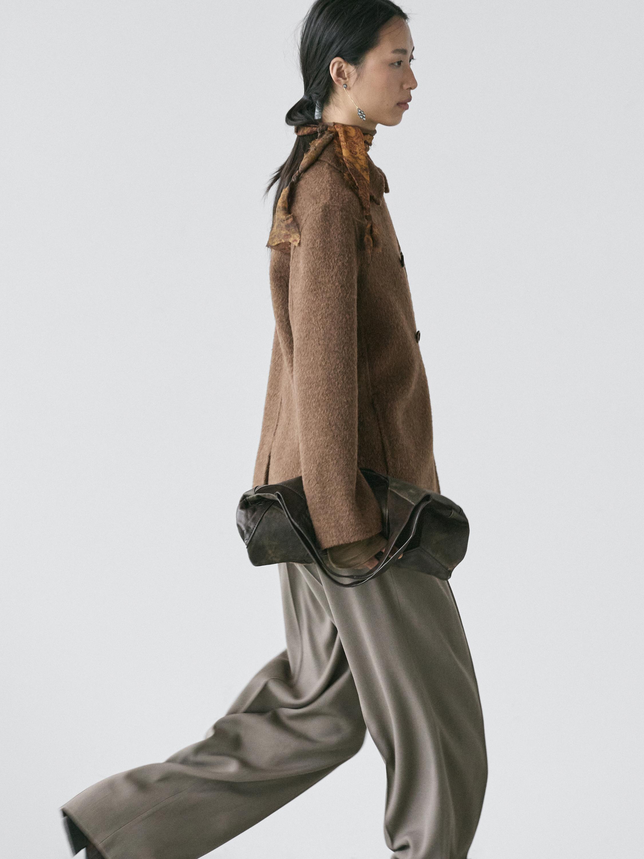 Double-breasted wool blend coat